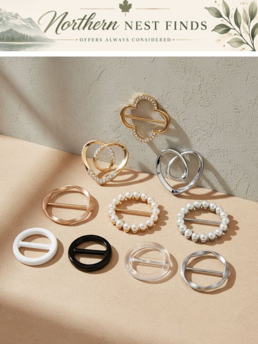 Scarf Ring Shirt Clips Set Women Alloy Plastic Waist Cincher Tie Tightener